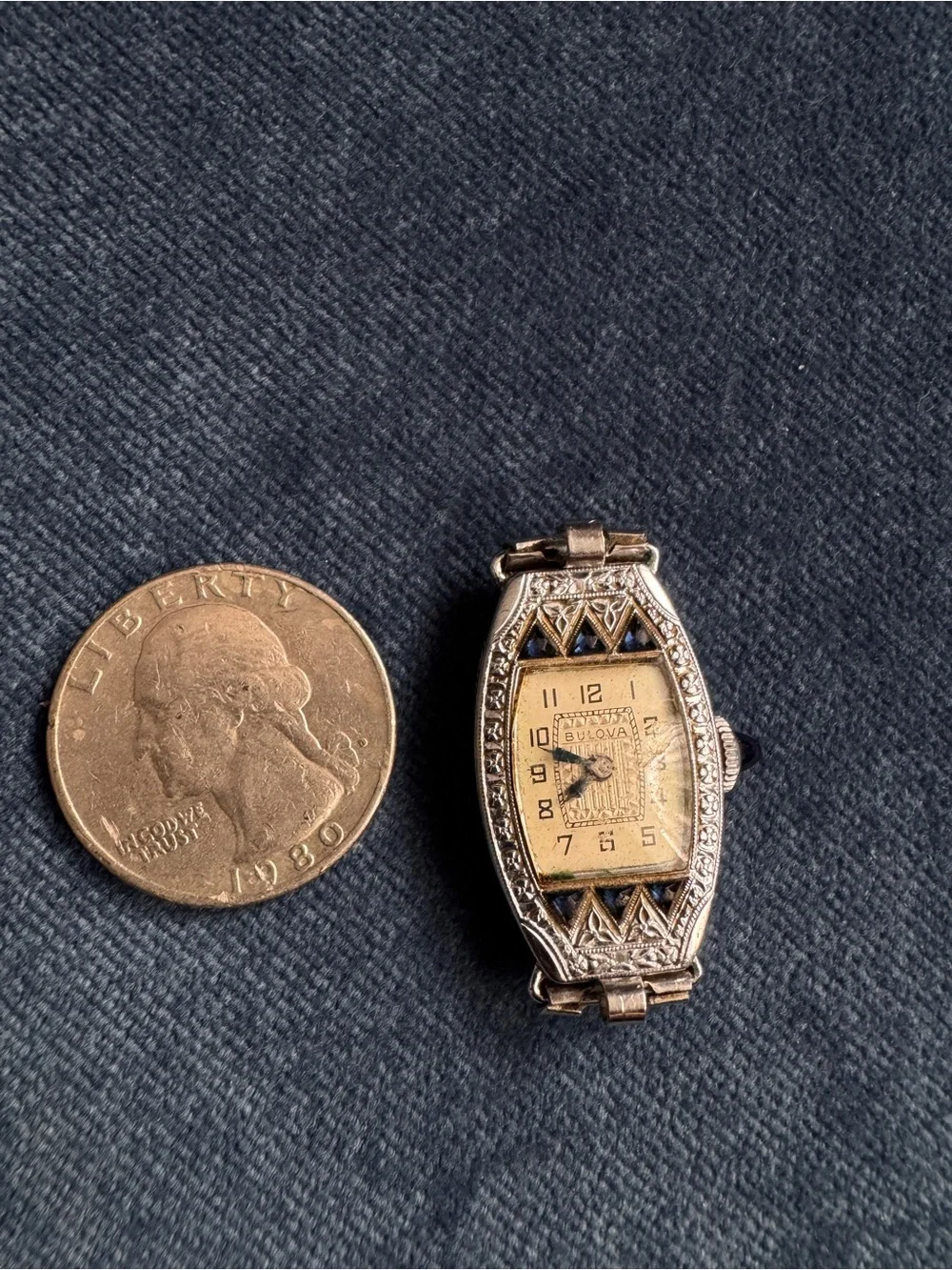 ART DECO BULOVA 1924 GOLD FILLED & SAPPHIRE‎ MISS LIBERTY Case manual Wind Watch